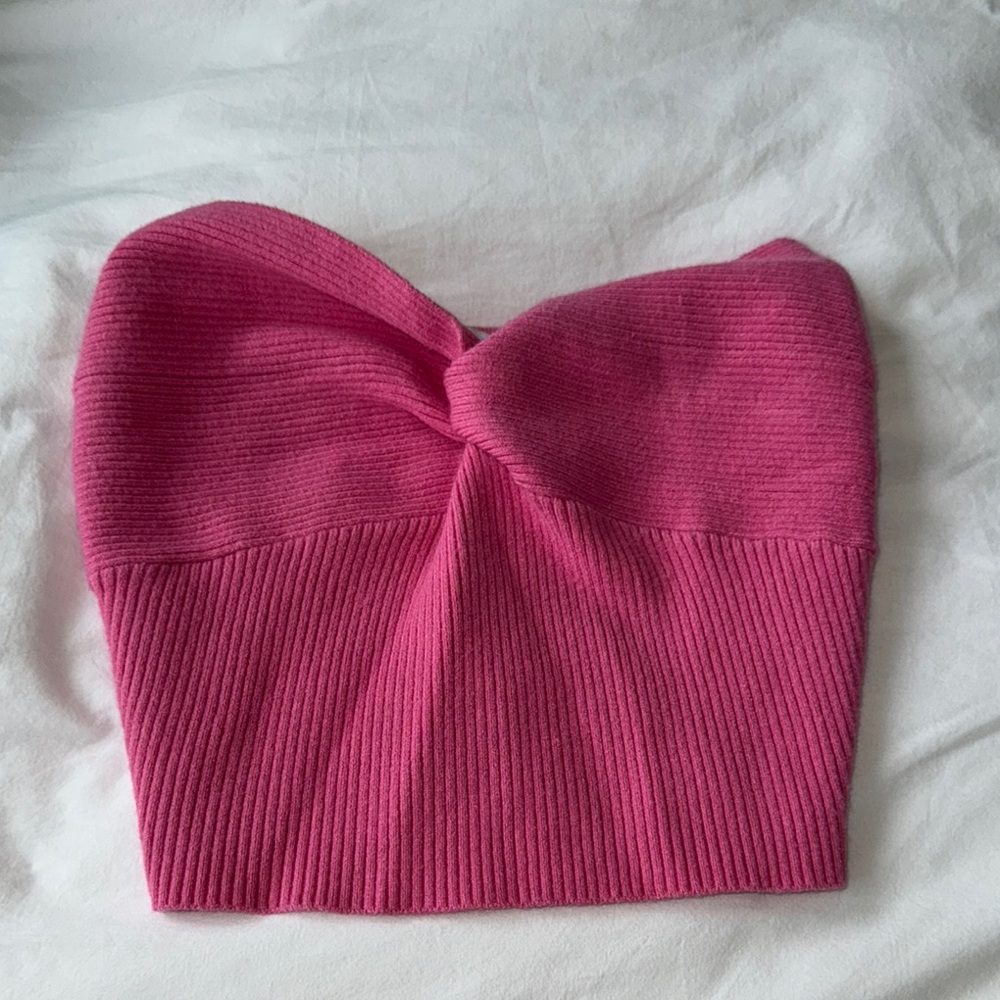 Princess Polly Twist Bandeau | Pink Ribbed Strapless Tube Top Size S/M